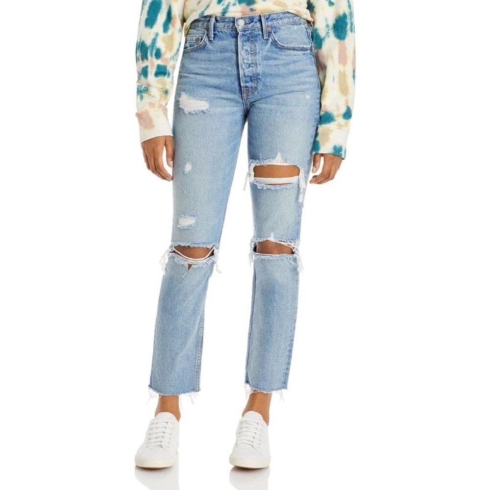🔔🕊️LAST CHANCE GRLFRND Karolina High-Rise Ripped Blue Jeans